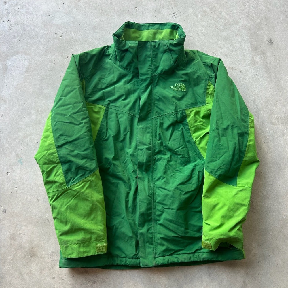 The North Face Mens Large Green Two Tone Shell Jacket Full Zip Fleece Collar